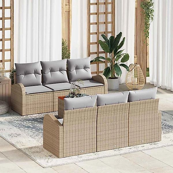 vidaXL Garten-Sofa-Set 7-Tlg Beige Poly Rattan 3347525 günstig online kaufen