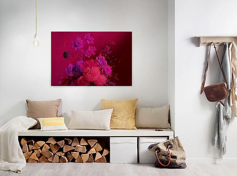 Bricoflor Leinwand Bild In Pink Gemälde Wandbild Mit Blumen Im Stillleben S günstig online kaufen