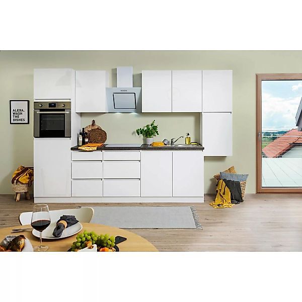 Respekta Küchenzeile GLRP320HWW Grifflos 320 cm Weiß Hochglanz günstig online kaufen