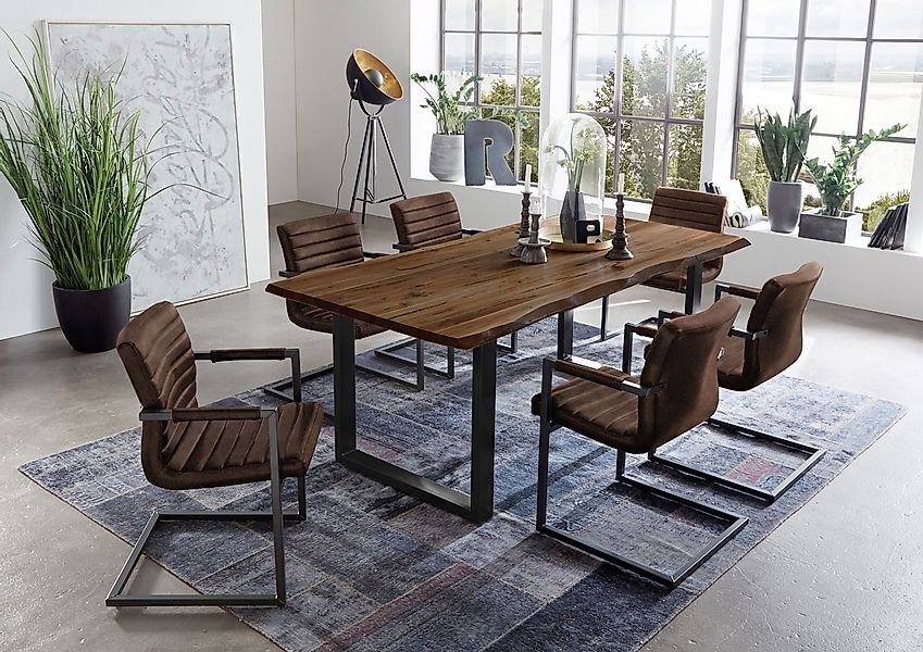 Loreno® Essgruppe Noah, Akazienholz, Baumkante, Metallgestell günstig online kaufen