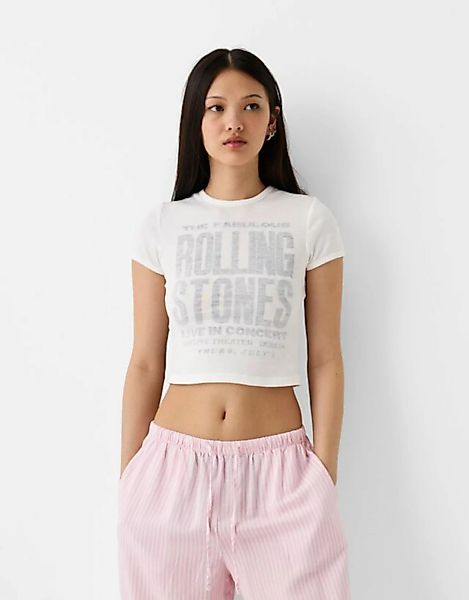 Bershka Kurzärmeliges Rolling Stones-T-Shirt Damen Xs Weiss günstig online kaufen