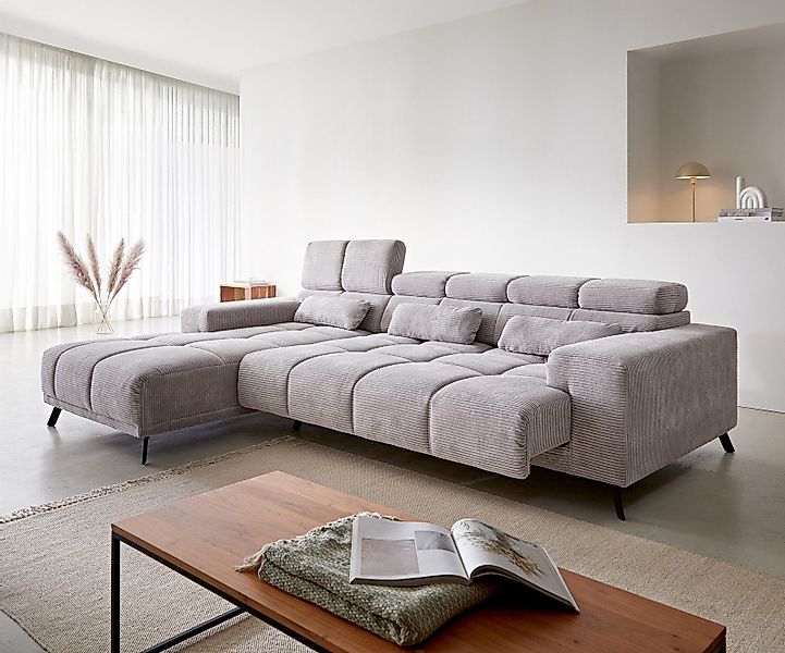 DELIFE Ecksofa Ordino, Cord Silbergrau 285x200 günstig online kaufen