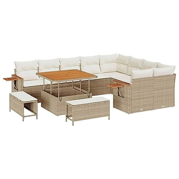 vidaXL Gartensofa-Set mit Kissen 13 Stk Beige und Creme Poly-Rattan 3365156 günstig online kaufen