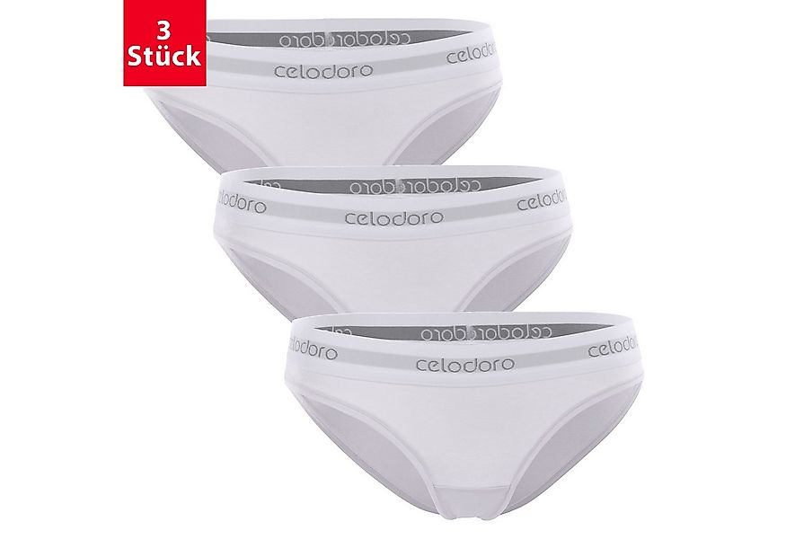 celodoro Slip Damen Bikini Slip (3er Pack) Webgummi-Bund mit Markenlogo günstig online kaufen