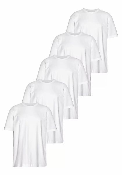 Mans World Rundhalsshirt, (5er-Pack), Kurzarm, Regular Fit, unifarben, Rund günstig online kaufen
