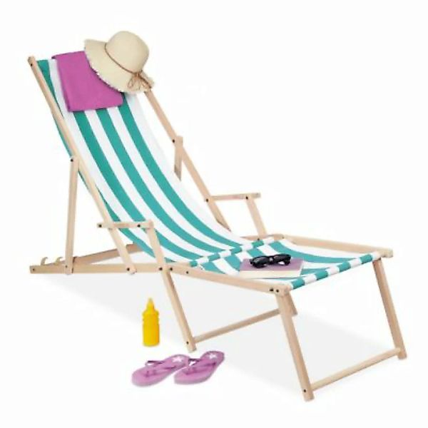 relaxdays Liegestuhl Holz mit Fußteil weiß-kombi günstig online kaufen