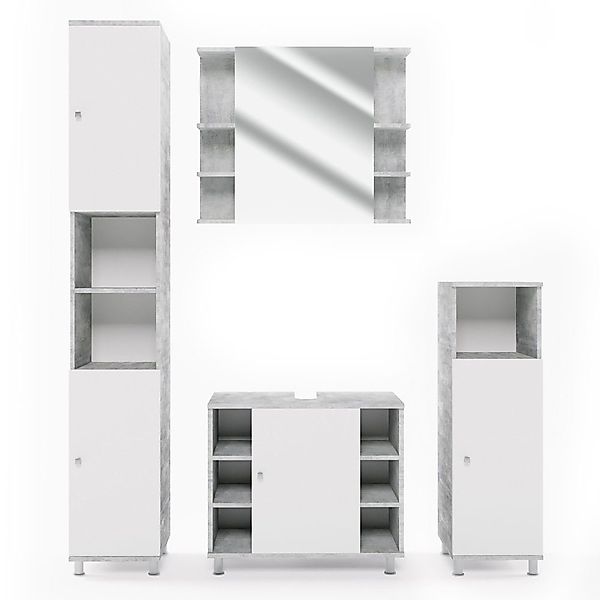 Vicco Badmöbel-Set Fynn, Beton/Weiß, 4 Teile, günstig online kaufen