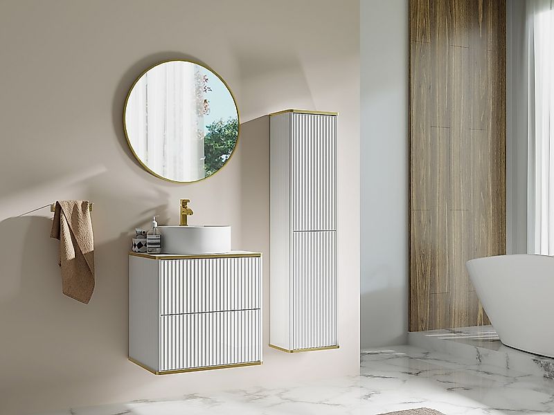 Waschbeckenunterschrank hängend mit rundem Aufsatzwaschbecken und Säule - S günstig online kaufen