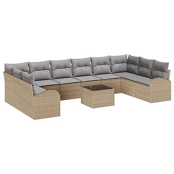 vidaXL Loungesofa 11-teiliges Garten-Sofa-Set mit Kissen in Schwarz aus Pol günstig online kaufen
