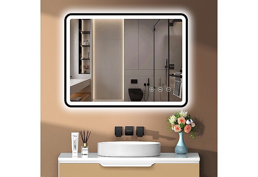 PESENXAN Badspiegel mit Beleuchtung 80 x 60 cm, LED Badezimmerspiegel, Dimm günstig online kaufen