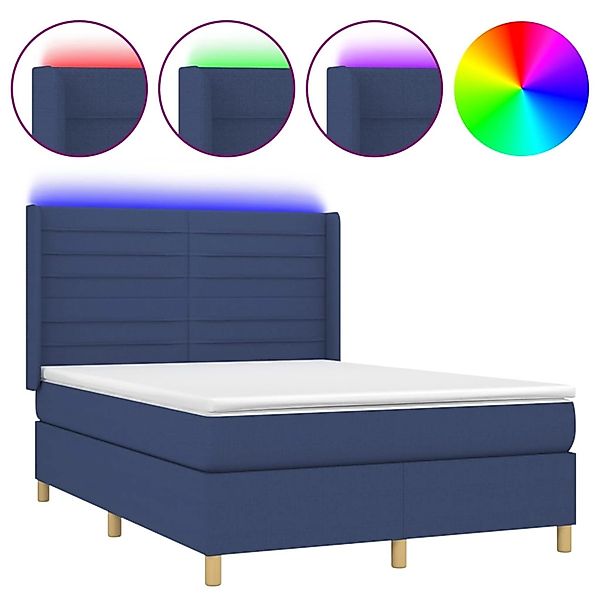 vidaXL Boxspringbett mit Matratze & LED Blau 140x200 cm Stoff 3138963 günstig online kaufen