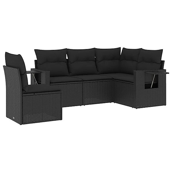 vidaXL 5-Tlg Garten-Sofagarnitur mit Kissen Schwarz Poly Rattan 3220164 günstig online kaufen
