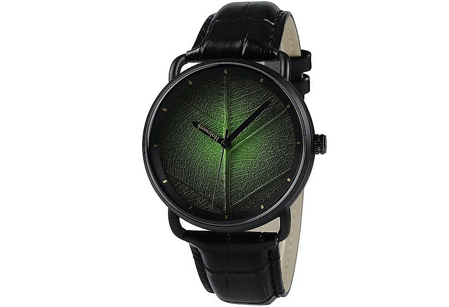 Holzwerk Quarzuhr FICHTENAU Leder & Edelstahl Armbanduhr, Baumblatt, schwar günstig online kaufen