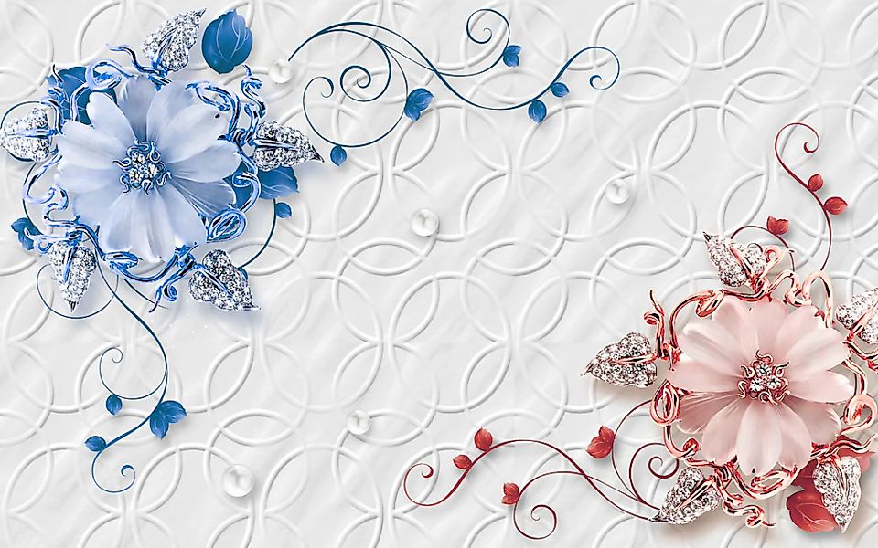Papermoon Fototapete "Muster mit Blumen rot blau" günstig online kaufen