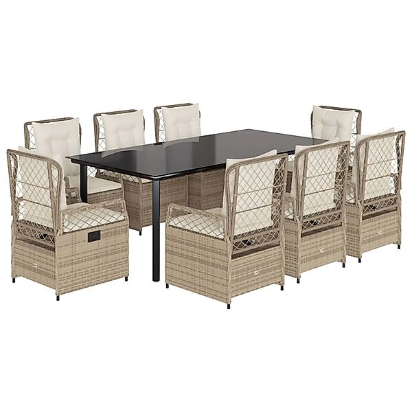 vidaXL 9-Tlg Garten-Essgruppe mit Kissen Beige Poly Rattan 3263026 günstig online kaufen
