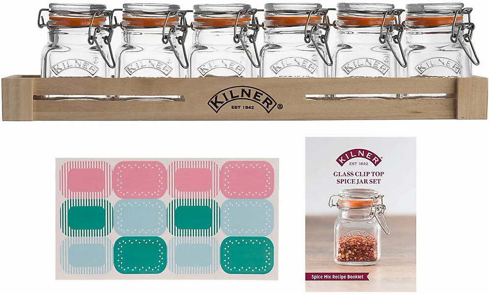 KILNER Gewürzbehälter Set, 7 Stk. tlg. Holzkasten, 6 x 70 ml, geeignet für günstig online kaufen