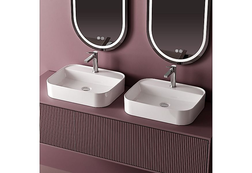 EMKE Aufsatzwaschbecken Eckiges Keramik KeramikAufsatzwaschbecken Hängewasc günstig online kaufen