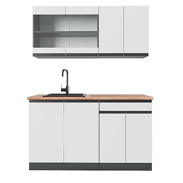 Vicco R-Line Singleküche Weiß/Anthrazit 140 cm AP Eiche günstig online kaufen