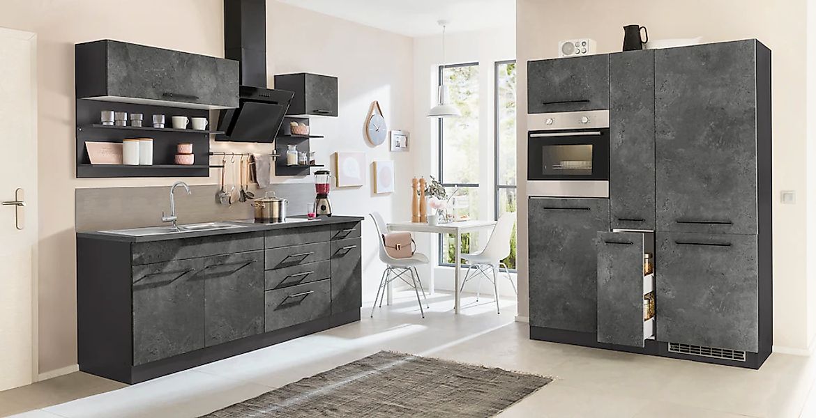 KOCHSTATION Küchenzeile "KS-Tulsa" mit E-Geräten, Breite 360 cm, schwarze M günstig online kaufen