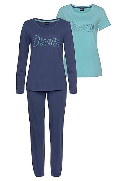 Vivance Dreams Pyjama (Set, 3 teilig) mit Frontschriftzug günstig online kaufen