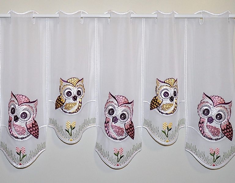 Stickereien Plauen Gardine "Eulen in Rosa-braun" Stangendurchzug 1 Stk. tlg günstig online kaufen