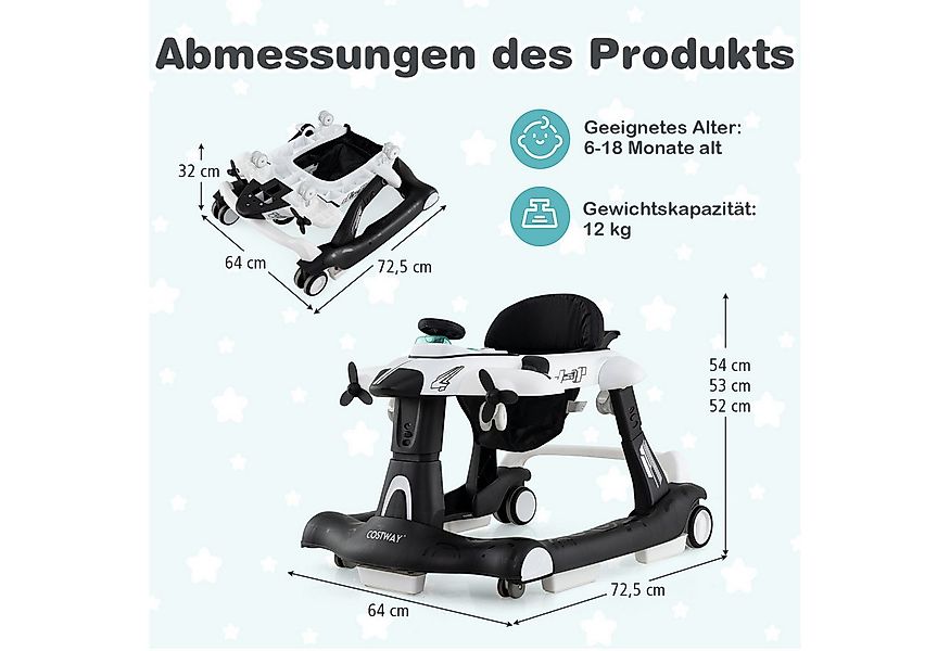 COSTWAY Lauflernhilfe, 6 in 1 mit abnehmbarer Spieluhr, Licht, ab 6 Monaten günstig online kaufen