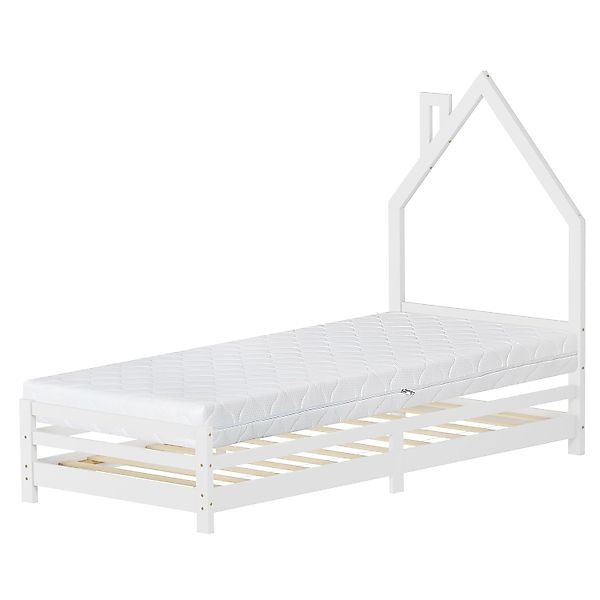 ML-Design Kinderbett Haus 90x200 cm mit Matratze H16 cm Weiß Holz günstig online kaufen