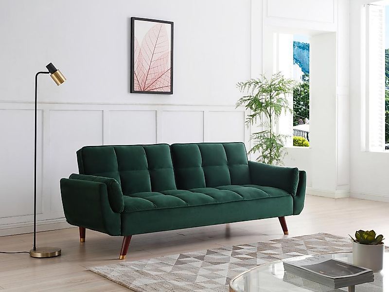 Klappsofa 3-Sitzer mit Schlaffunktion - Samt - Grün - GULCAN günstig online kaufen