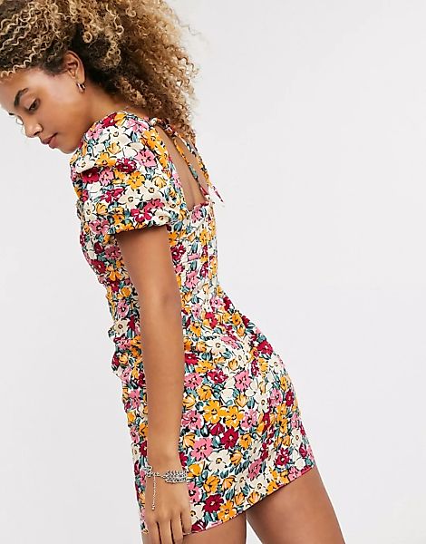 Topshop – Mini-Freizeitkleid aus Popeline mit Blumendruck-Mehrfarbig günstig online kaufen
