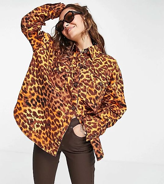 Native Youth – Oversize-Hemdjacke mit leuchtendem Leopardenmuster-Braun günstig online kaufen