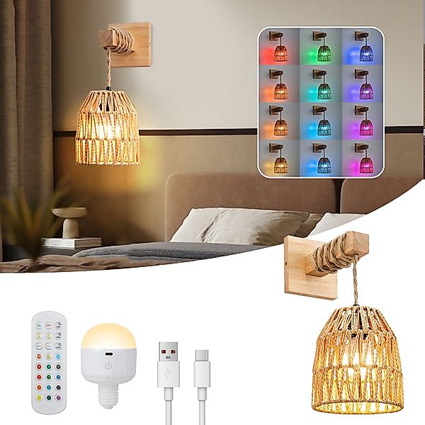 MUPOO Wandleuchte Rattan-Wandleuchte Boho LED Wandleuchte günstig online kaufen
