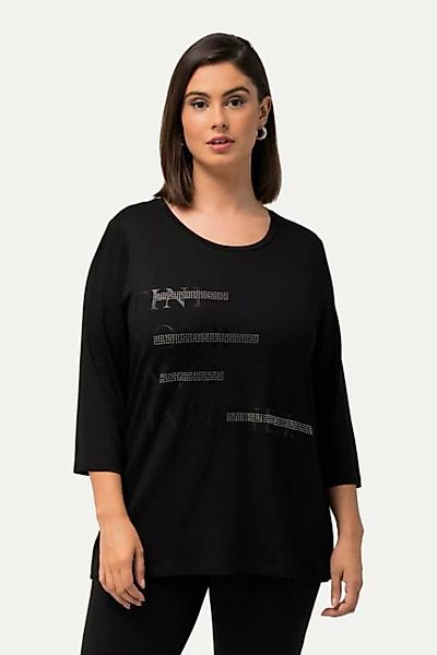 Ulla Popken Rundhalsshirt Shirt Motiv Happiness Ziersteine Rundhals 3/4-Arm günstig online kaufen