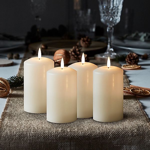 4er Set TruGlow® LED-Adventskerzen Echtwachs elfenbeinfarben 12,5cm günstig online kaufen