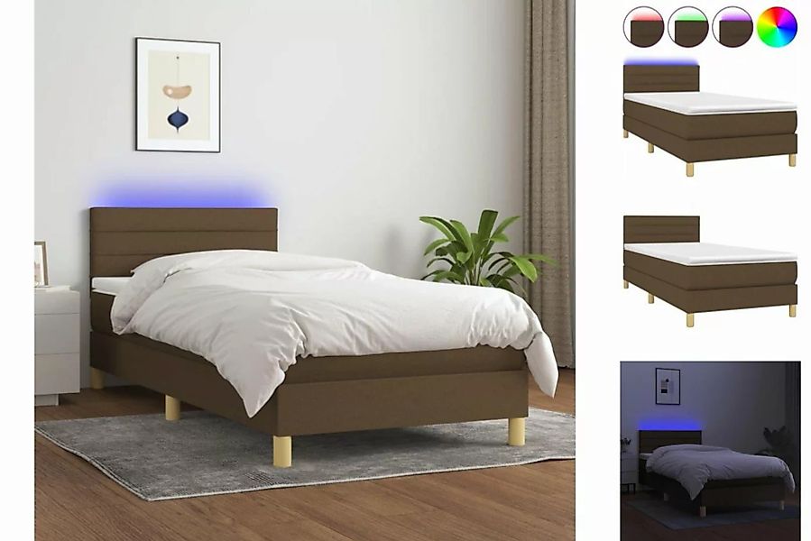 vidaXL Bett Boxspringbett mit Matratze & LED Dunkelbraun 90x200 cm Stoff günstig online kaufen