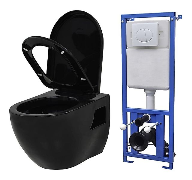 vidaXL Tiefspül-WC Hänge-Toilette mit Einbau-Spülkasten Keramik Schwarz günstig online kaufen