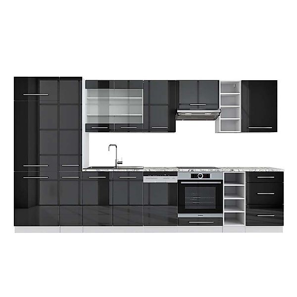 Vicco Fame-Line Küchenzeile Anthrazit Hochglanz/Weiß 355 cm AP Marmor günstig online kaufen