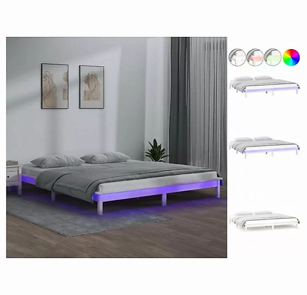 vidaXL Bettgestell Massivholzbett mit LEDs Weiß 150x200 cm 5FT King Size Be günstig online kaufen