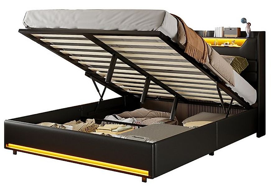 FUROKOY Polsterbett Doppelbett Stauraumbett Hydraulisch anhebbarer USB+Type günstig online kaufen