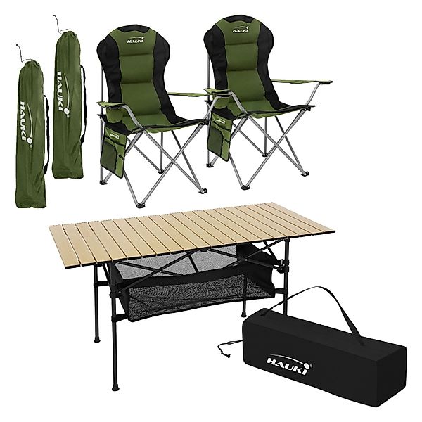 Hauki Campingmöbel Set 3 Teilig Tisch Faltbar Beige mit 2 Stühle Khaki günstig online kaufen