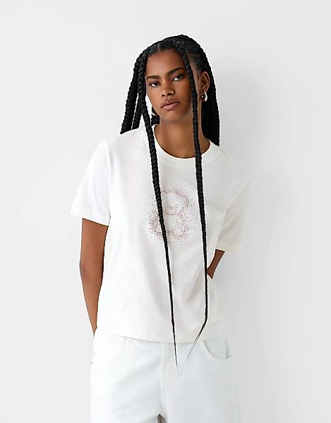 Bershka T-Shirt Mit Strass Damen Xs Grbrochenes Weiss günstig online kaufen