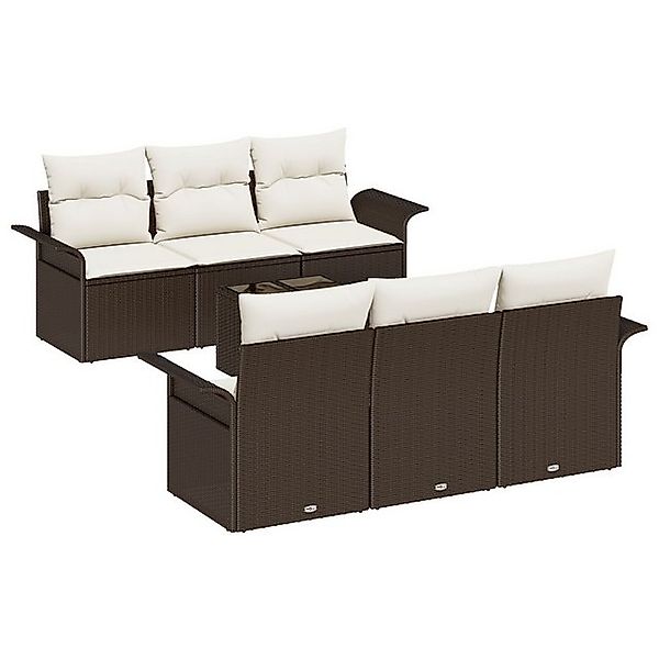 vidaXL Loungesofa 7-tlg. Garten-Sofagarnitur mit Kissen Braun Poly Rattan, günstig online kaufen