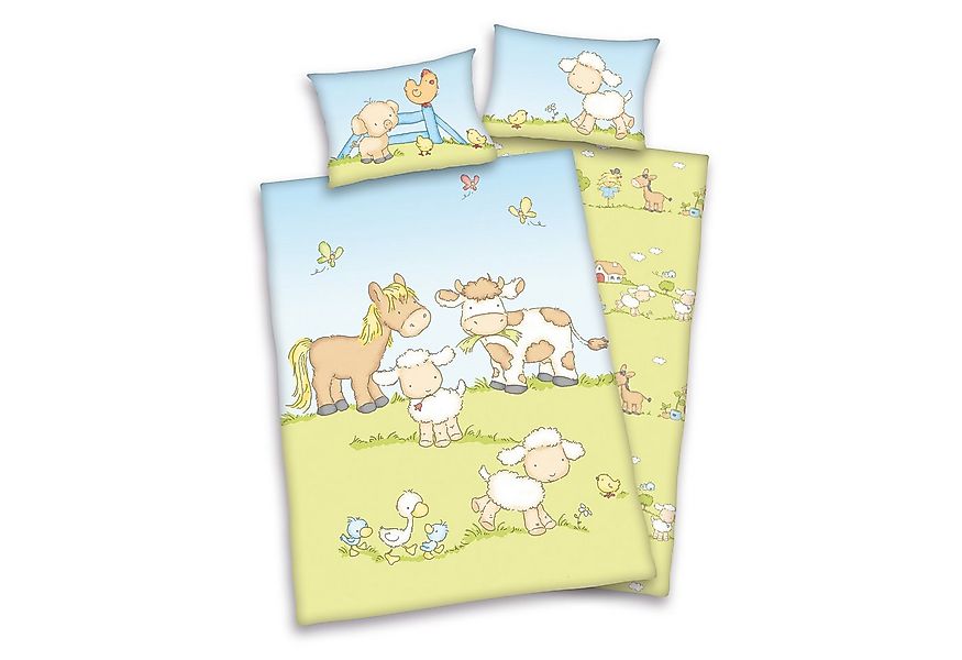 Herding Young Collection Babybettwäsche Bauernhoftiere Bettwäsche mit Knopf günstig online kaufen