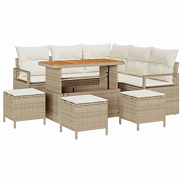 vidaXL Garten-Sofa-Set mit Kissen 9-Tlg Beige Poly Rattan 3362531 günstig online kaufen
