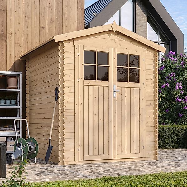 Timbela Holz-Gartenhaus M320F+M320G mit Boden Beige Braun 2,82 m² FSC® günstig online kaufen