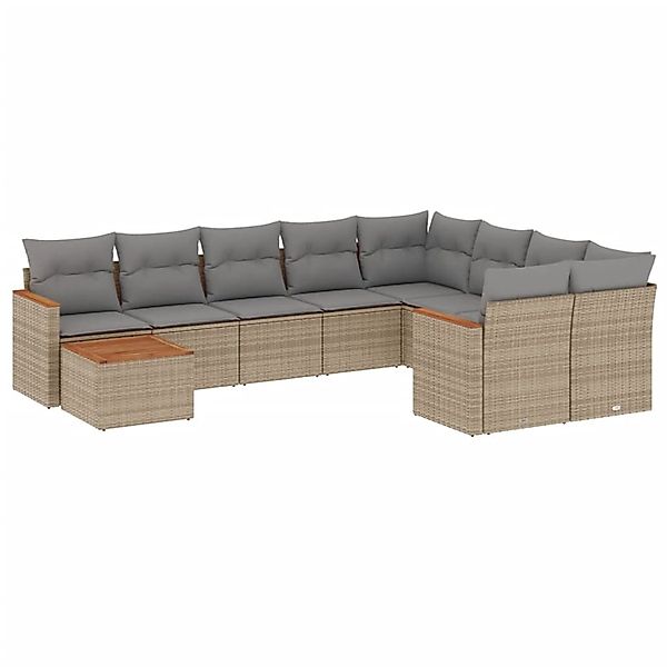 vidaXL 10-Tlg Garten-Sofagarnitur mit Kissen Beige Poly Rattan 3258720 günstig online kaufen