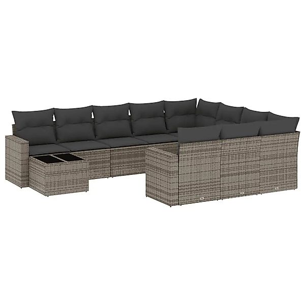 vidaXL 11-Tlg Garten-Sofagarnitur mit Kissen Grau Poly Rattan 3251867 günstig online kaufen