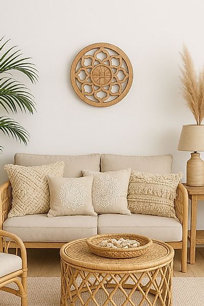 Bali-Homedecor Wanddekoobjekt Massivholz Wanddeko Rund 40cm günstig online kaufen