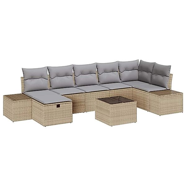 vidaXL Garten-Sofa-Set mit Kissen 8-Tlg Beige Poly Rattan 3359409 günstig online kaufen