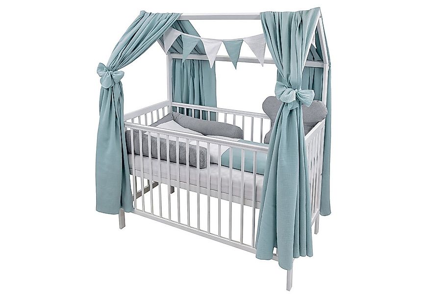 Baby-Delux Komplettbett Hausbett Babybett Komplettset Waffelpique Musselin, günstig online kaufen
