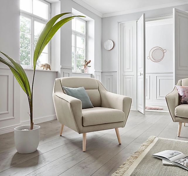 OTTO home Sessel "Bille" mit Naht im Rückenkissen und Eiche-Beinen, Design günstig online kaufen